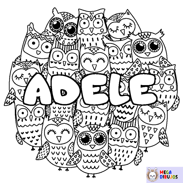 Coloración del nombre ADELE - decorado b&uacute;hos