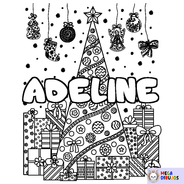 Coloración del nombre ADELINE - decorado &aacute;rbol de Navidad y regalos