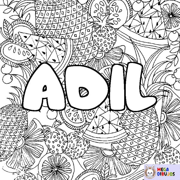 Coloración del nombre ADIL - decorado mandala de frutas