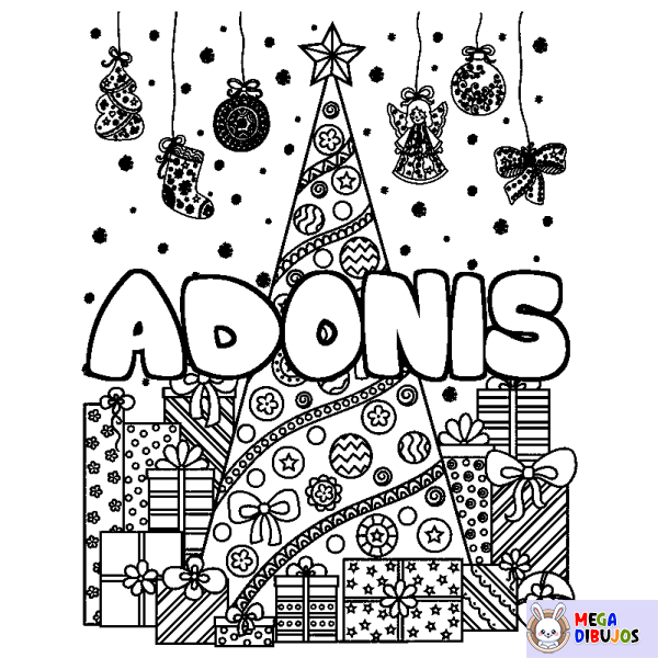 Coloración del nombre ADONIS - decorado &aacute;rbol de Navidad y regalos