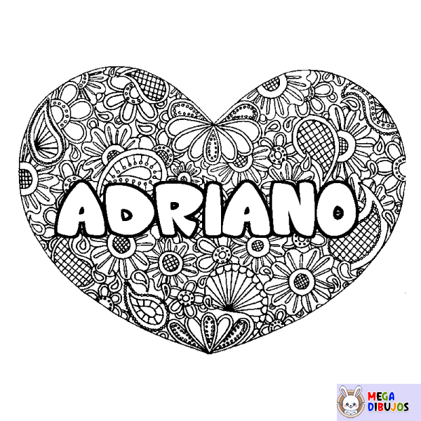 Coloración del nombre ADRIANO - decorado mandala de coraz&oacute;n