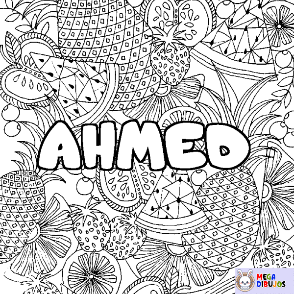 Coloración del nombre AHMED - decorado mandala de frutas