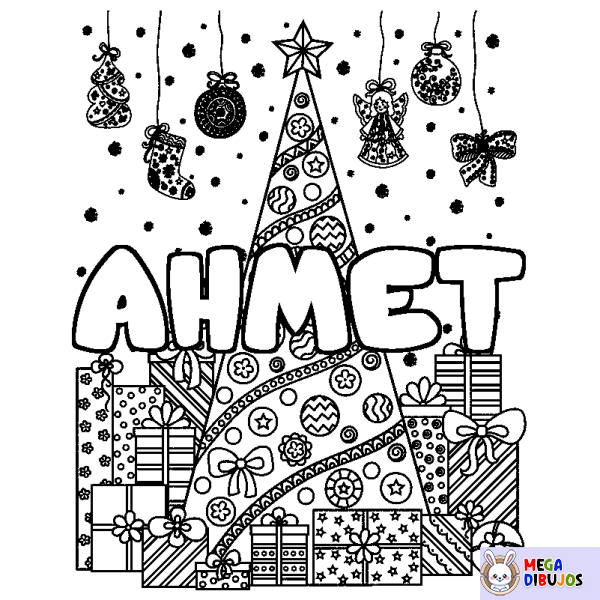 Coloración del nombre AHMET - decorado &aacute;rbol de Navidad y regalos