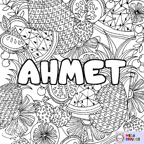 Coloración del nombre AHMET - decorado mandala de frutas