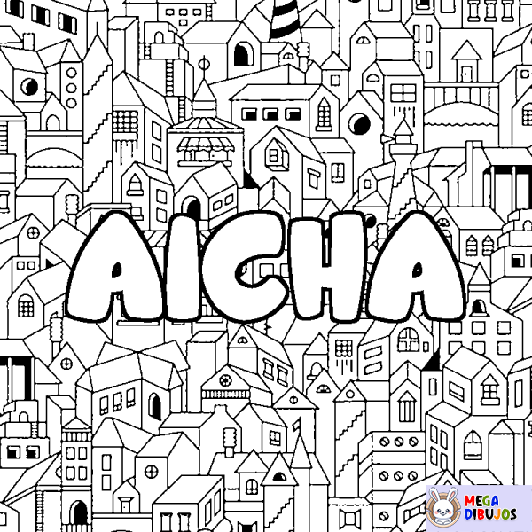 Coloración del nombre AICHA - decorado ciudad