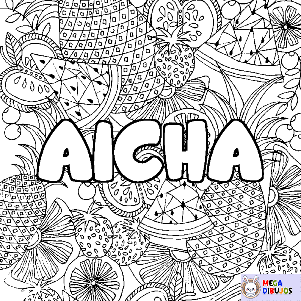 Coloración del nombre AICHA - decorado mandala de frutas