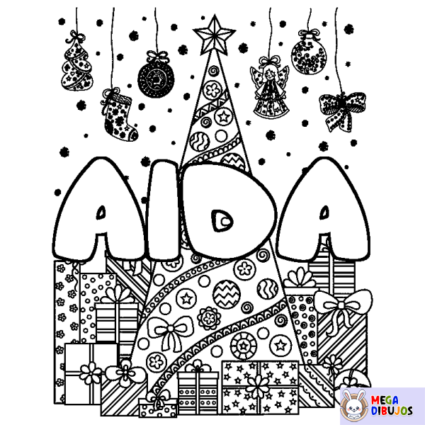 Coloración del nombre AIDA - decorado &aacute;rbol de Navidad y regalos