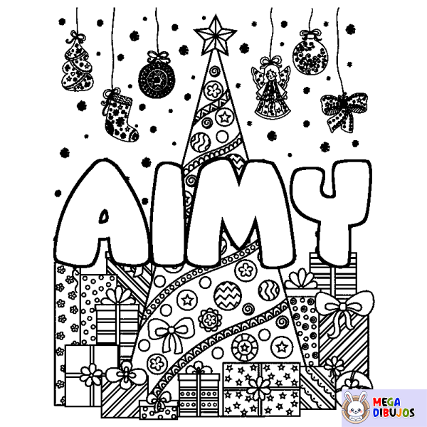 Coloración del nombre AIMY - decorado &aacute;rbol de Navidad y regalos