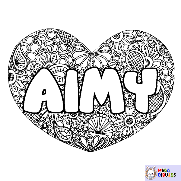 Coloración del nombre AIMY - decorado mandala de coraz&oacute;n