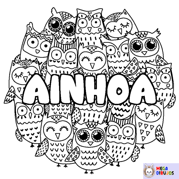 Coloración del nombre AINHOA - decorado b&uacute;hos