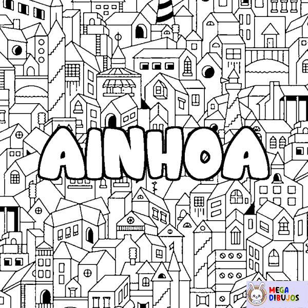 Coloración del nombre AINHOA - decorado ciudad