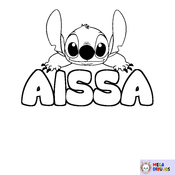 Coloración del nombre AISSA - decorado Stitch