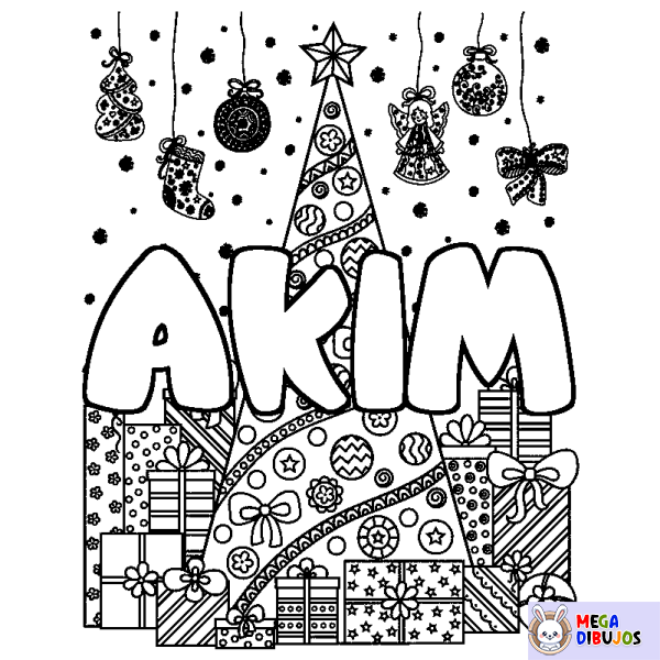 Coloración del nombre AKIM - decorado &aacute;rbol de Navidad y regalos