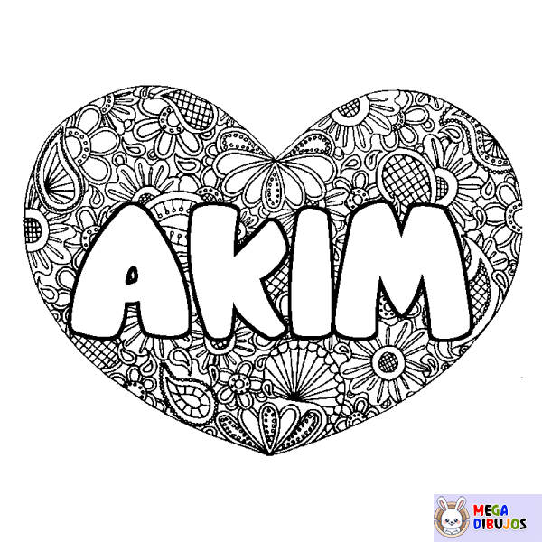 Coloración del nombre AKIM - decorado mandala de coraz&oacute;n