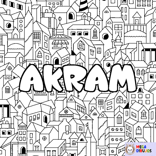 Coloración del nombre AKRAM - decorado ciudad