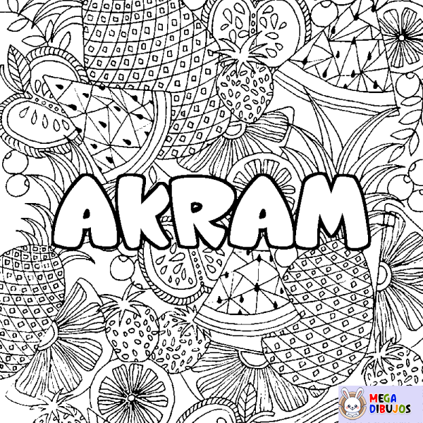 Coloración del nombre AKRAM - decorado mandala de frutas