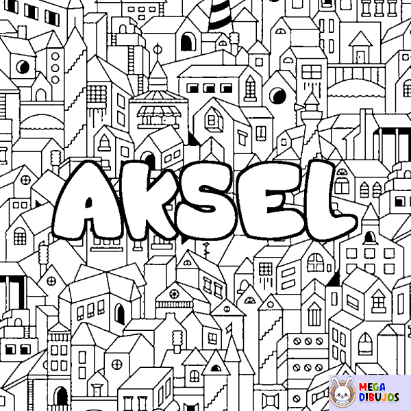 Coloración del nombre AKSEL - decorado ciudad