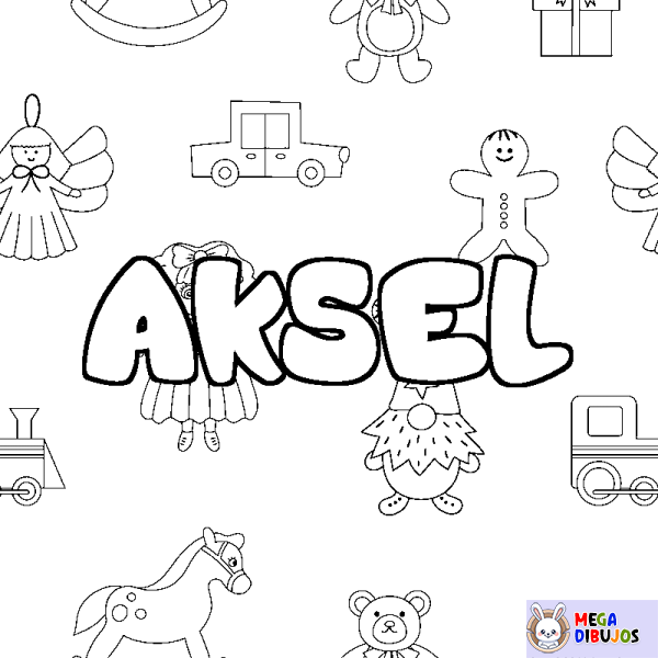 Coloración del nombre AKSEL - decorado juguetes