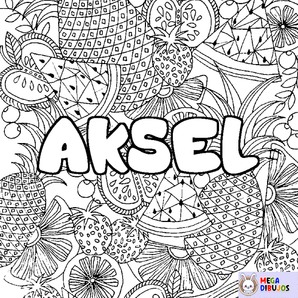 Coloración del nombre AKSEL - decorado mandala de frutas