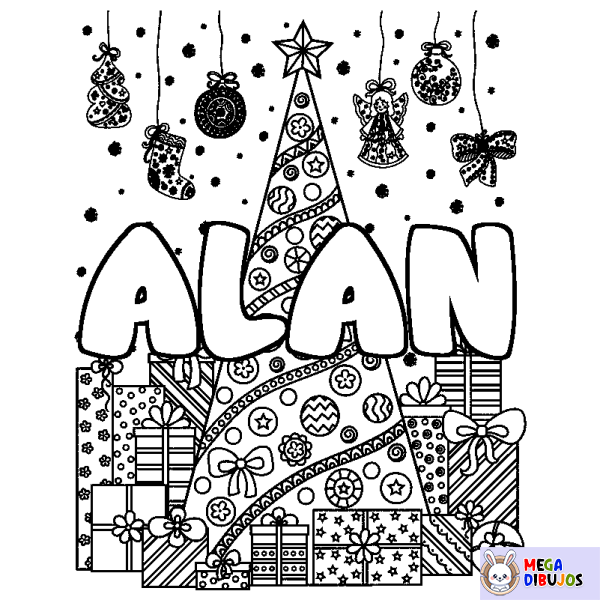 Coloración del nombre ALAN - decorado &aacute;rbol de Navidad y regalos