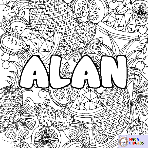 Coloración del nombre ALAN - decorado mandala de frutas