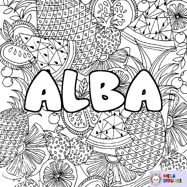 Coloración del nombre ALBA - decorado mandala de frutas