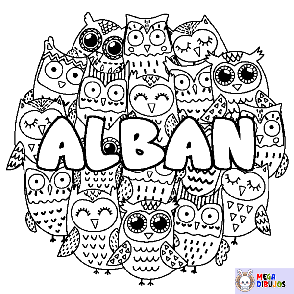 Coloración del nombre ALBAN - decorado b&uacute;hos