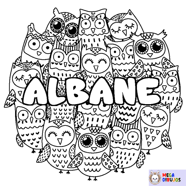 Coloración del nombre ALBANE - decorado b&uacute;hos