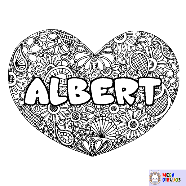 Coloración del nombre ALBERT - decorado mandala de coraz&oacute;n