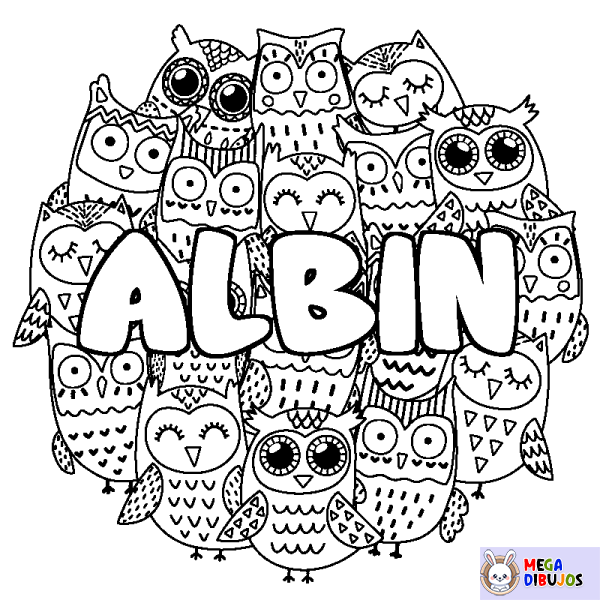 Coloración del nombre ALBIN - decorado b&uacute;hos