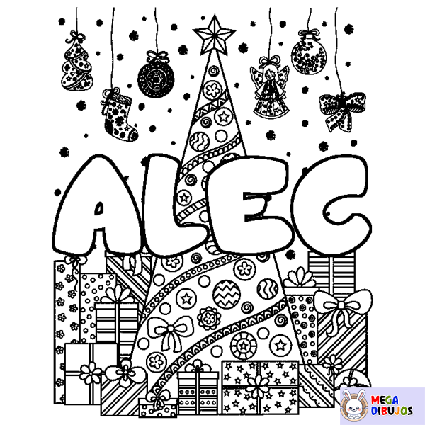 Coloración del nombre ALEC - decorado &aacute;rbol de Navidad y regalos