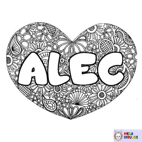 Coloración del nombre ALEC - decorado mandala de coraz&oacute;n