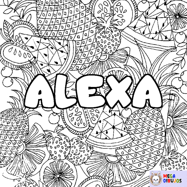 Coloración del nombre ALEXA - decorado mandala de frutas