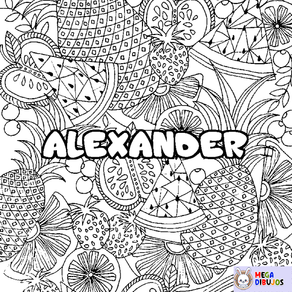 Coloración del nombre ALEXANDER - decorado mandala de frutas