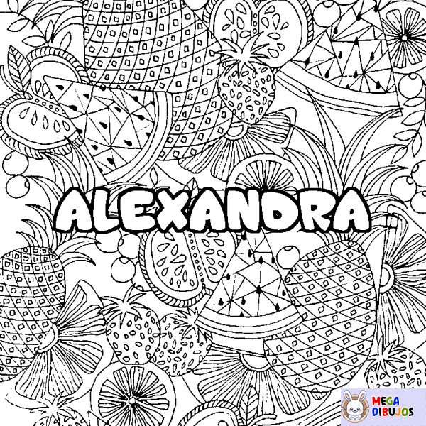 Coloración del nombre ALEXANDRA - decorado mandala de frutas