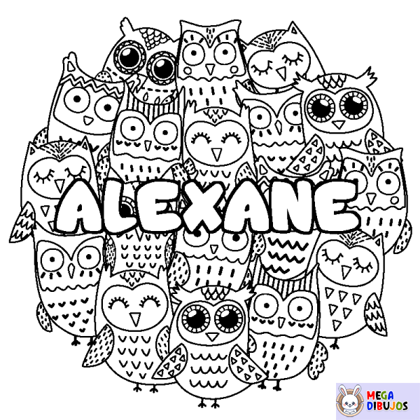 Coloración del nombre ALEXANE - decorado b&uacute;hos