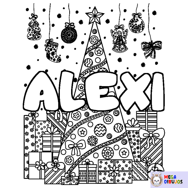 Coloración del nombre ALEXI - decorado &aacute;rbol de Navidad y regalos