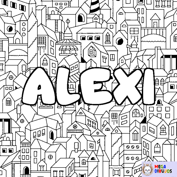 Coloración del nombre ALEXI - decorado ciudad