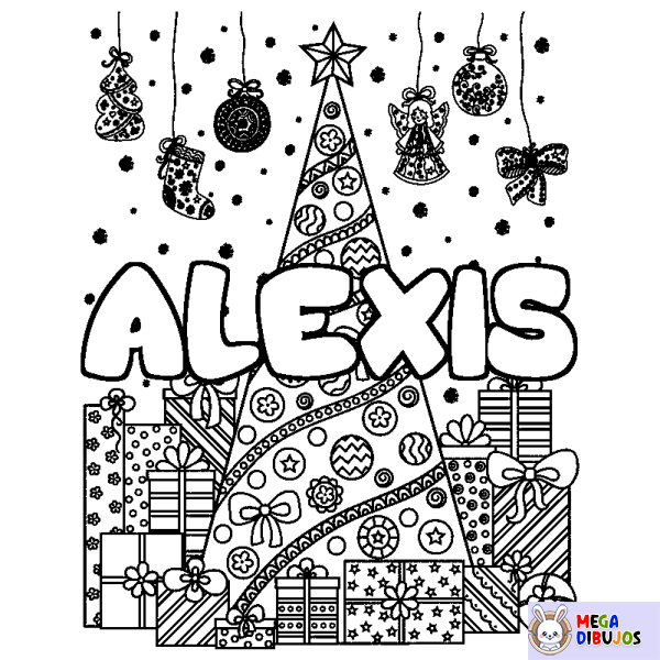 Coloración del nombre ALEXIS - decorado &aacute;rbol de Navidad y regalos