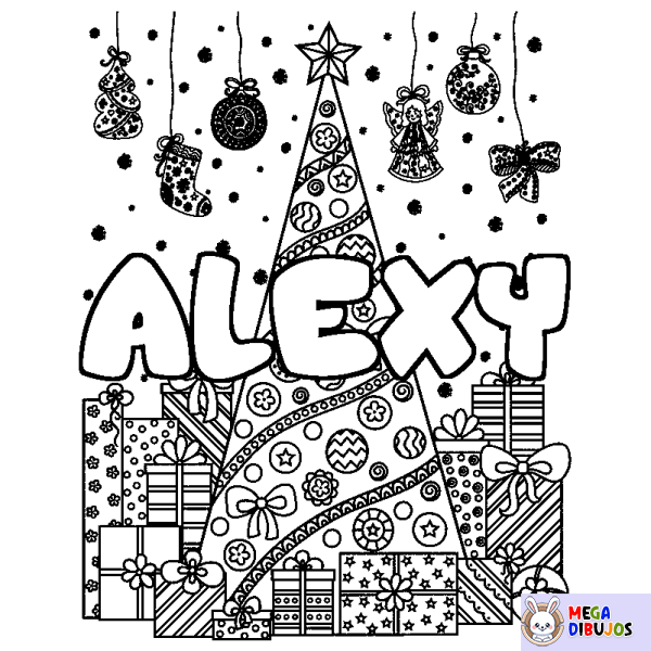 Coloración del nombre ALEXY - decorado &aacute;rbol de Navidad y regalos