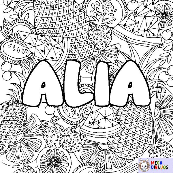 Coloración del nombre ALIA - decorado mandala de frutas