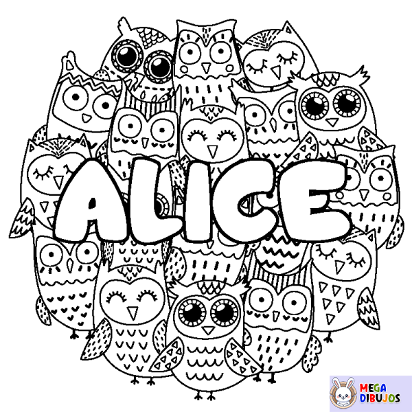 Coloración del nombre ALICE - decorado b&uacute;hos