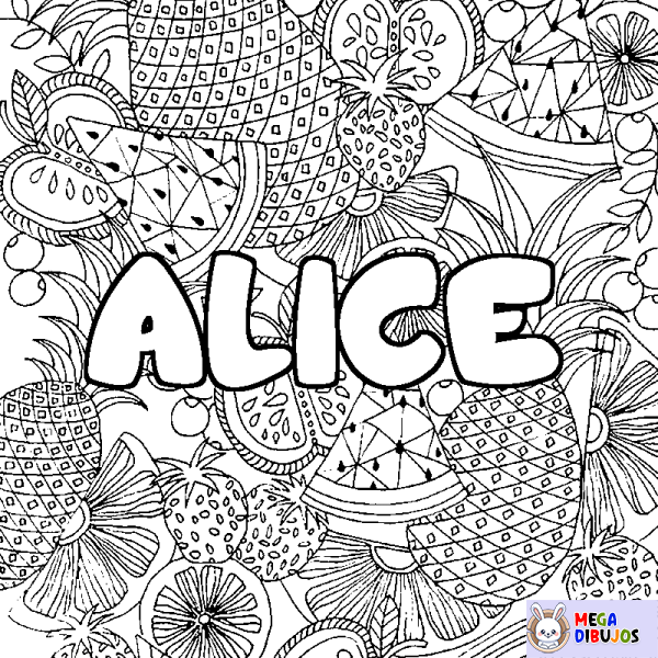 Coloración del nombre ALICE - decorado mandala de frutas
