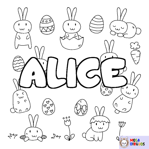 Coloración del nombre ALICE - decorado Pascua