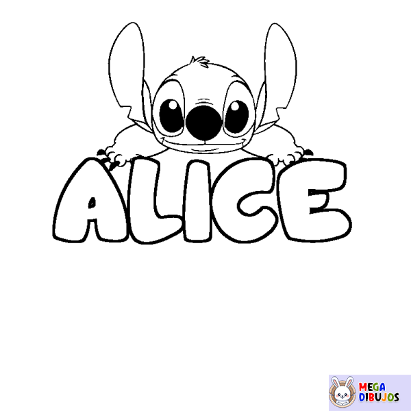Coloración del nombre ALICE - decorado Stitch