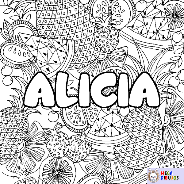 Coloración del nombre ALICIA - decorado mandala de frutas