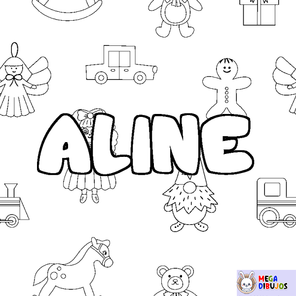 Coloración del nombre ALINE - decorado juguetes