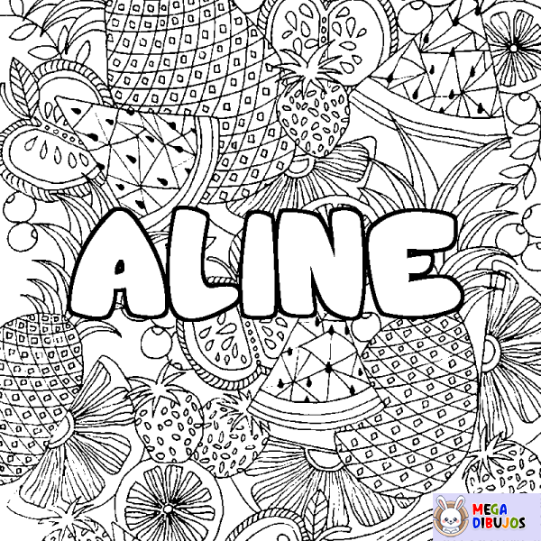 Coloración del nombre ALINE - decorado mandala de frutas