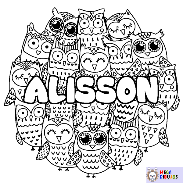 Coloración del nombre ALISSON - decorado b&uacute;hos