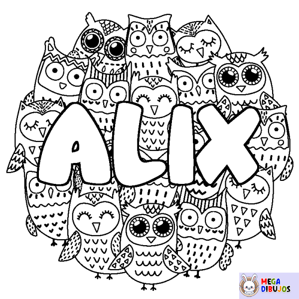 Coloración del nombre ALIX - decorado b&uacute;hos